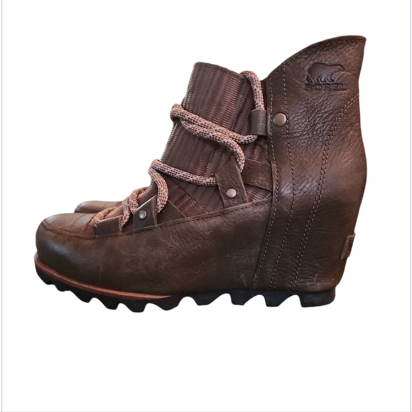 SOREL SANDY ARMY GREEN hidden wedge laceup boot style NL2628-383 Sz5 grunge Goth - Picture 2 of 9